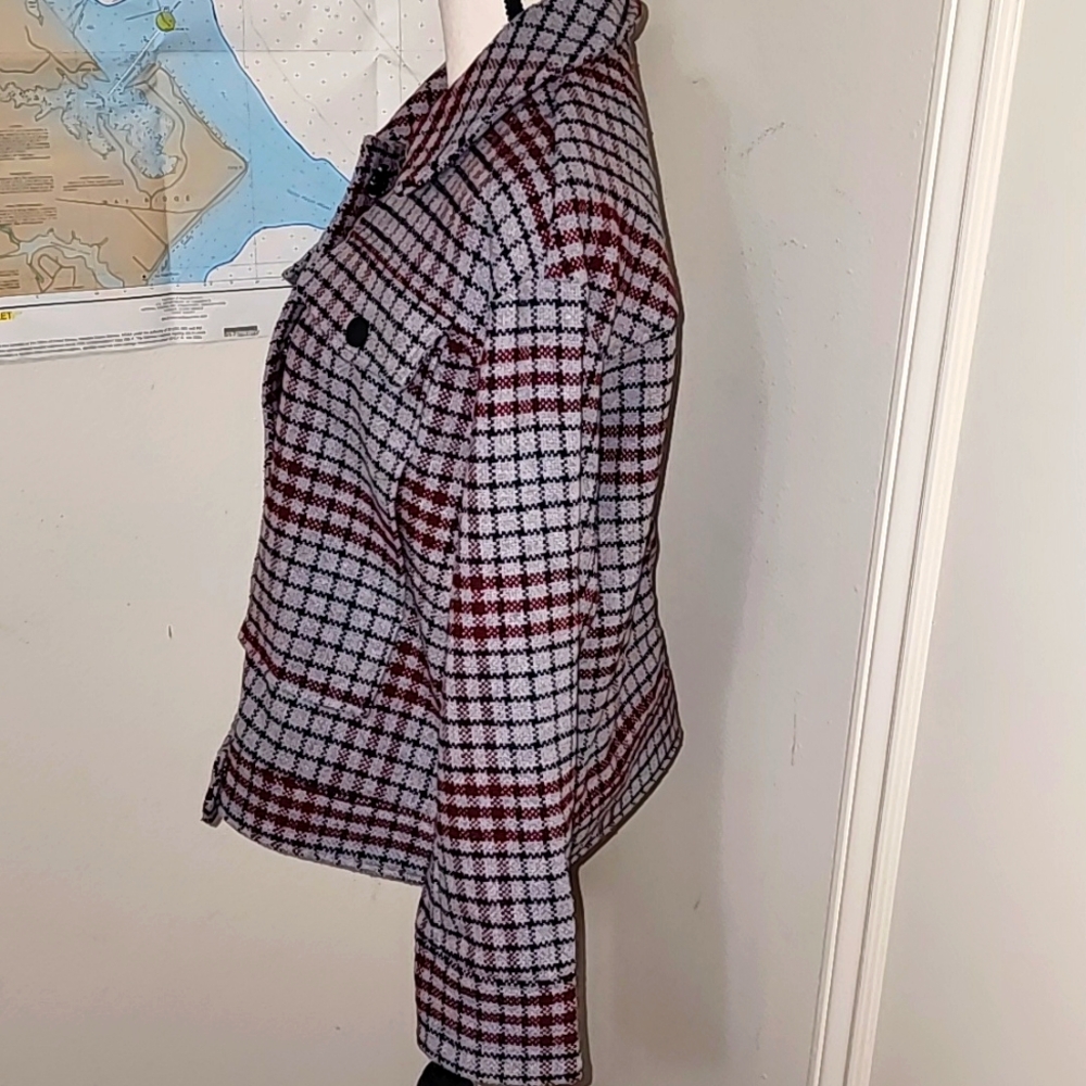 Plaid Button-Front Shacket Jacket - Red/Grey - Picture 7 of 12